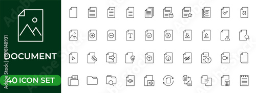 File and Document Line Icon Set for Folder, PDF, Upload, Download, Storage, Data Management and Office Workflow Outline Vector Collection