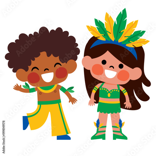 Cartoon Children Celebrating Rio Carnival