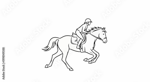 Line art of a person riding a horse in full stride