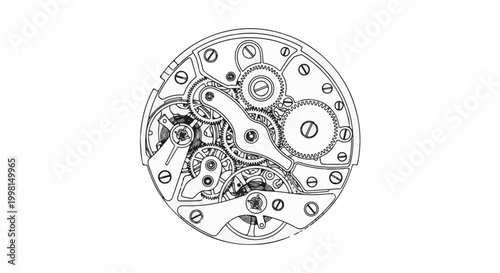 Intricate clockwork mechanism with many gears, springs, and screws visible