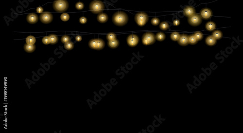 Glowing string lights in dark warm cozy lighting for festive decoration
