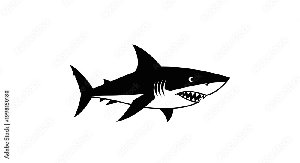 Fototapeta premium Black and white illustration of a fierce shark.