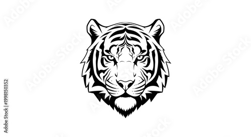 Striking Black and White Tiger Head Illustration.