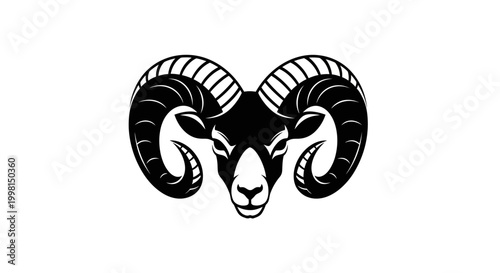 Striking Black and White Ram Head Illustration with Detailed Horns.