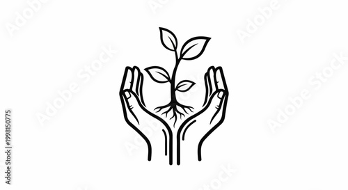 Hands nurturing a plant sprout with visible roots, symbolizing growth