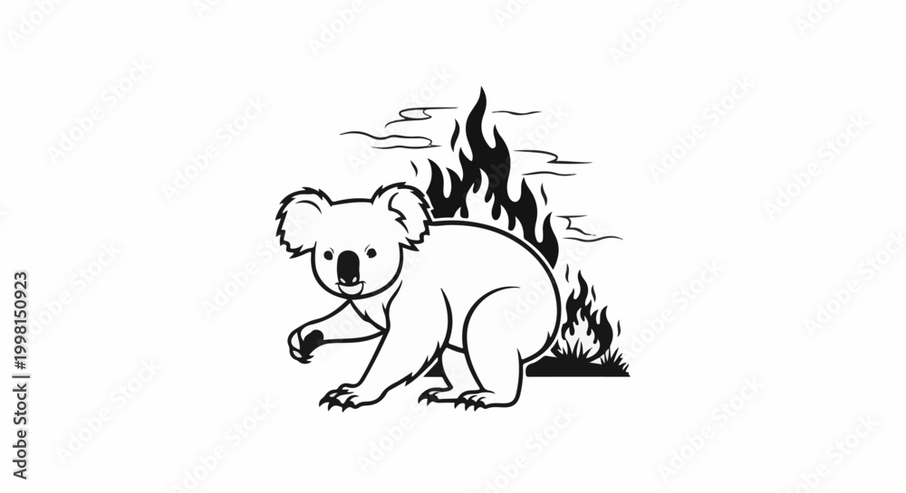 Obraz premium Koala bear in front of a wildfire