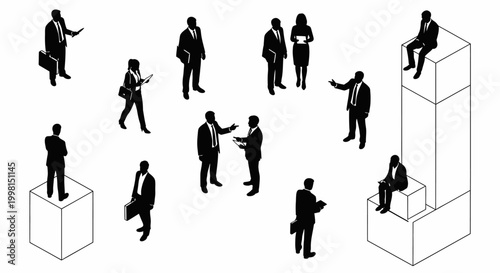 business people silhouettes in isometric view professional meeting and strategy discussion