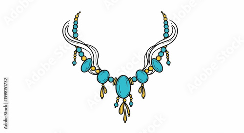 Intricate turquoise and gold beaded necklace with dangling charms