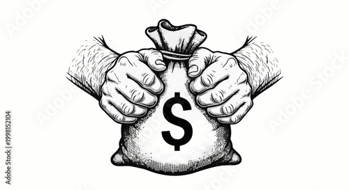 Grasping a sack of money with a dollar sign