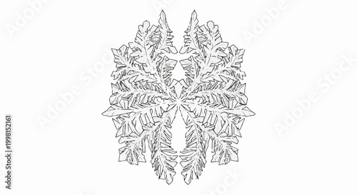 Intricate symmetrical crystalline ice formation with fractal patterns