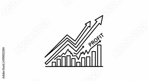 Graph showing upward trend with rising bars and arrows labeled profit
