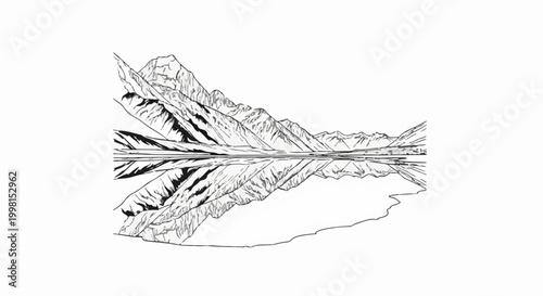 Jagged mountain range reflected in calm water