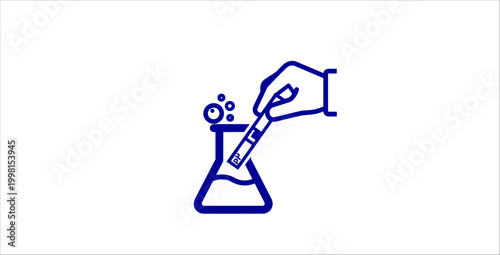 Chemistry laboratory experiment flat icon design style. science research, chemical reaction, flask glassware, hand testing, ph analysis, lab equipment, innovation study