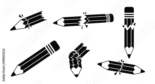 Obraz na płótnie Breaking pencils vector illustration set black and white