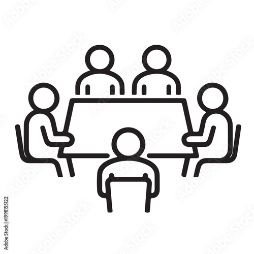 Minimalist Meeting Icon — Geometric Teamwork at Table