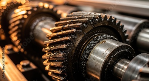 Close-up of Industrial Gears in Operation.