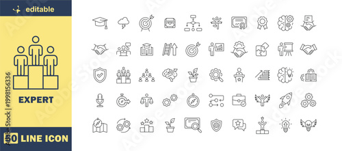 A collection of 50 line icons for business and expert concepts