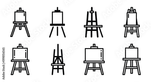 Artist easel icon set linear style white background