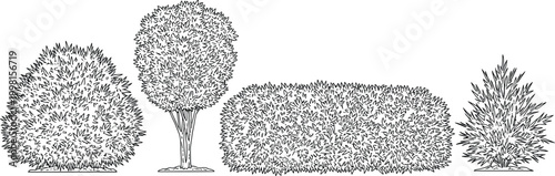 Four different types of trees and bushes illustration set
