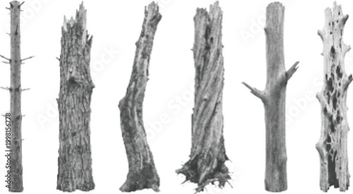 Halftone illustration of tree branches and trunks