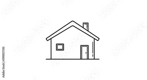 Minimalist line of a small house with a chimney and two windows building home architecture roof