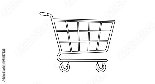 Line of a vintage metal shopping cart with wire basket