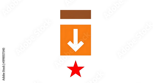 Of a red star, white upward arrow, and brown rectangle on a white background
