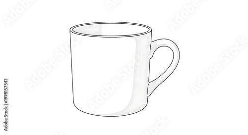 Minimalist white ceramic coffee mug with handle, flat lay view