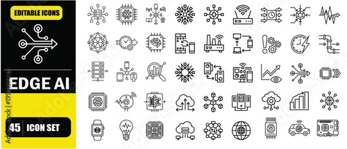 Quadro em tela Edge AI Computing Technology Icon Set – IoT Applications, Distributed Intelligen
