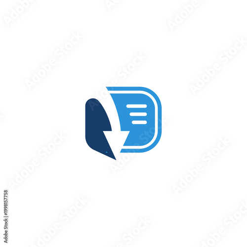 Modern logo combining a message envelope, download arrow, and speech bubble. Ideal for communication apps, email software, and digital tech startups.