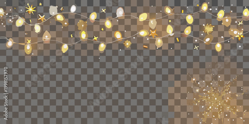 string of lights with sparkles on transparent background