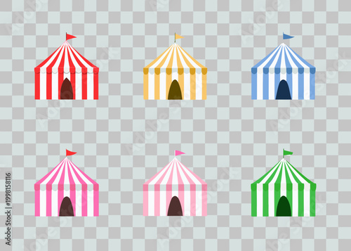 Colorful circus tents illustration on transparent background