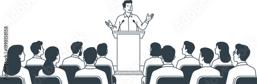 Public Speaker at Podium Addressing Audience - Business Presentation Vector