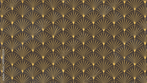Art deco pattern with golden fan shapes on brown background