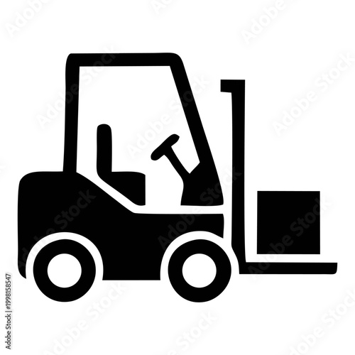 Black Forklift Icon Carrying Cargo Box In Minimalist Style
