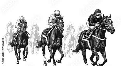 Horse Racing Competition Dynamic Illustration of Thoroughbreds Competing in a Thrilling Race Event