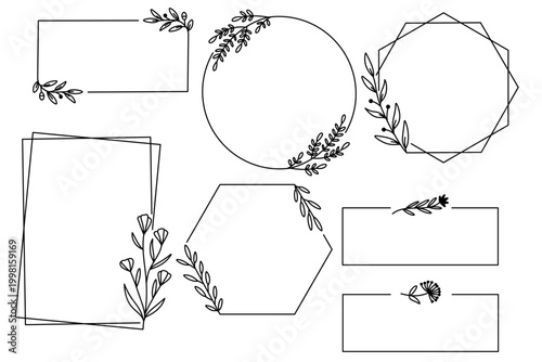 Foto Minimal Floral Frame Set with Elegant Line Art Borders Vector Collection