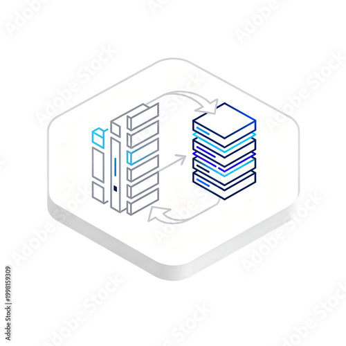 Data Server Rack and Cloud Storage Illustration.