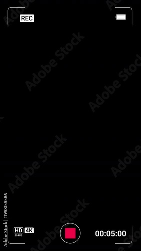 Recorder screen vertical portrait transparent background, screen interface of video recorder digital display with timer. 