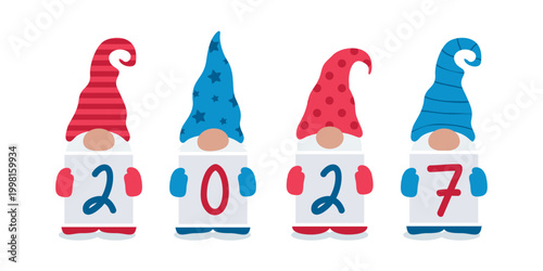 cute christmas dwarf with 2027 sign vector illustration