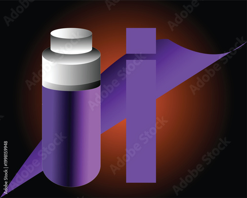 Medical vector illustration featuring a 3d medicine bottle and plastic pill container with a silver metal tube and business chart graph design on a liquid color background