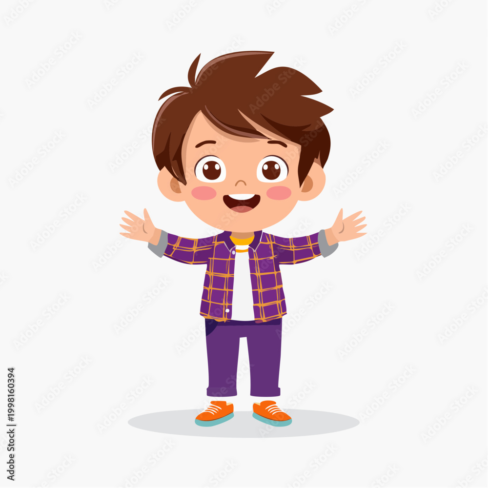Obraz premium Happy Cartoon Boy with Open Arms
