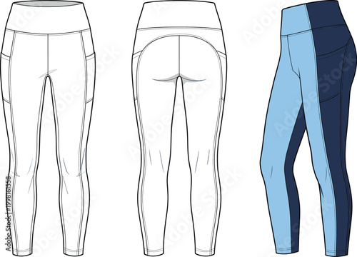 Photos Technical Vector Illustration of Women's Athletic Yoga Leggings with High Waistb