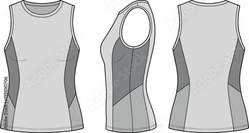 Fotografía Women's Athletic Sleeveless Tank Top Flat Vector Sketch Template With Mesh Side