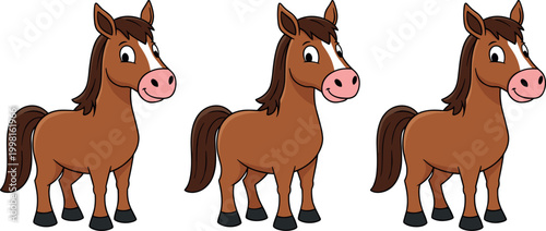 Cute Cartoon Horse Vector Set in Different Poses for Animal, Farm, and Children's Illustration Projects