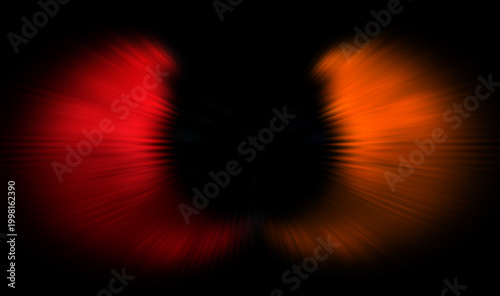 Abstract background consisting of a pattern of diverging color fields in red to orange against a black background.