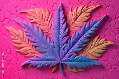 Colorful Cannabis Leaf Illustration with Layered Paper Cut Style on Pink Background