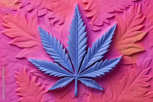 Colorful Cannabis Leaf Illustration with Layered Paper Cut Style on Pink Background