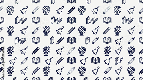 Seamless ice cream and popsicle line art pattern in navy and cream.