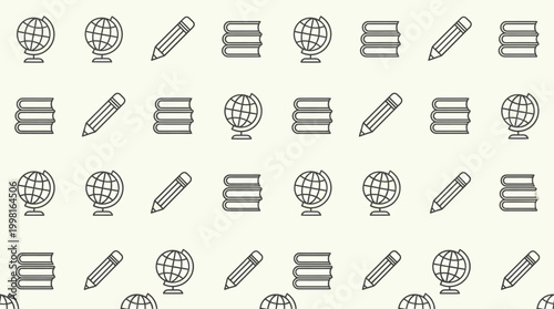Seamless educational icon pattern with books pencils and globes.